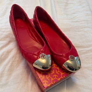 Tory Burch Red/ Gold Quilted Flats - sz 9.5